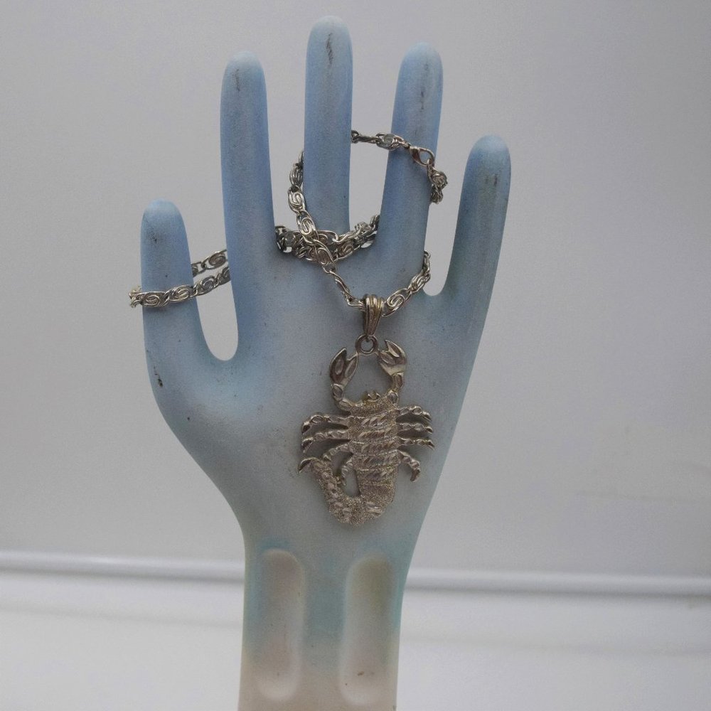Vintage Large Scorpion Pendant Scroll Link Chain Arachnid Animal